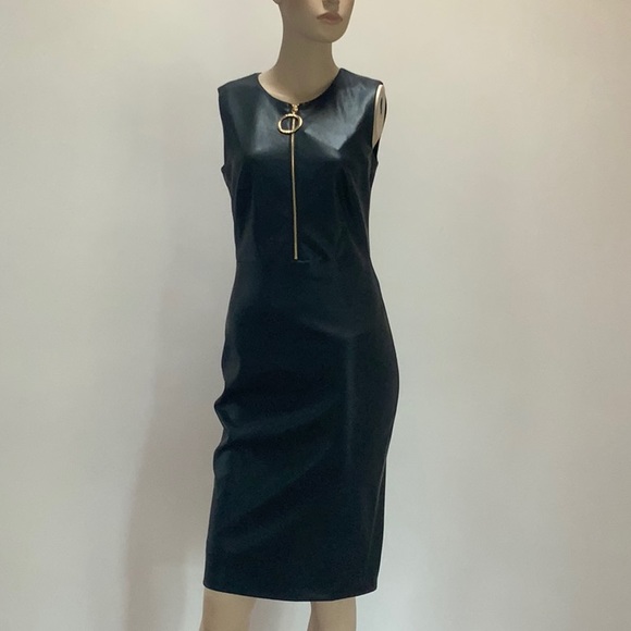 HP✨Calvin Klein Faux Leather ZIP Front Dress 2 NWT - Picture 4 of 8